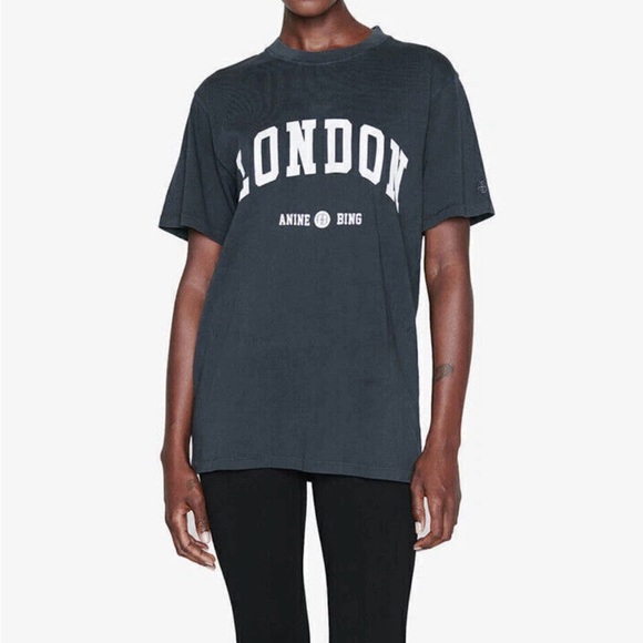 Anine Bing Charcoal London Tee - Picture 1 of 3